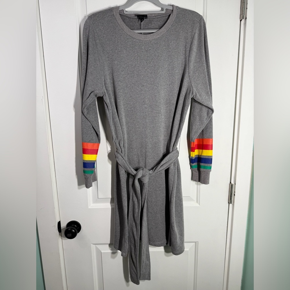 Torrid Heather Gray Sweatshirt Dress with Rainbow Stripes